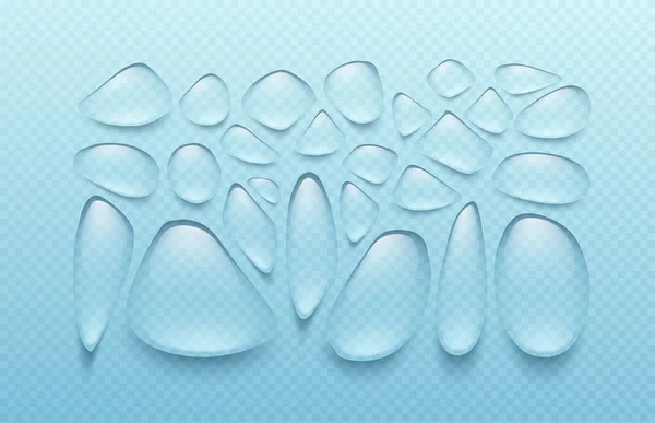 Set of transparent drops of different shapes in gray colors. The real effect of transparency. Vector illustration — Stock vektor