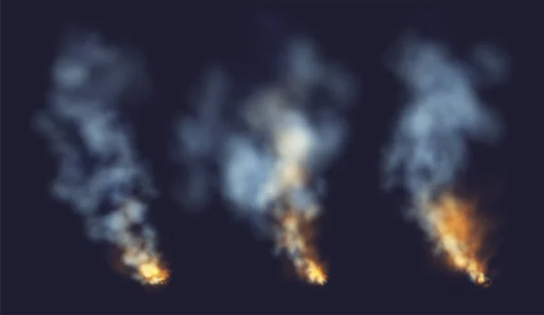 Ställ realistisk rök och brandformer på en svart bakgrund. Vektorillustration — Stock vektor