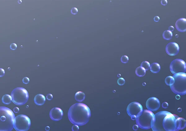 Burbujas de jabón realistas sobre fondo gris. Ilustración vectorial — Archivo Imágenes Vectoriales