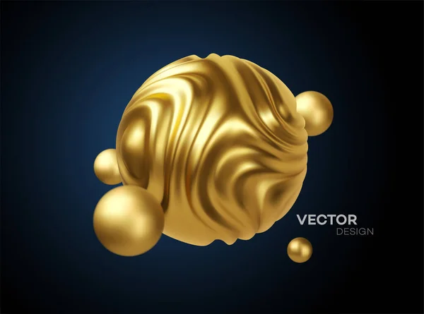 Goldenes Metall organische Form 3D-Kugel Hintergrund. Trenddesign für Webseiten, Plakate, Flyer, Booklets, Zeitschriftencover, Präsentationen. Vektorillustration — Stockvektor