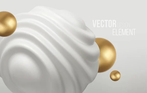 Bianco e metallo dorato forma organica 3d sfera di sfondo. Trend design per pagine web, manifesti, volantini, opuscoli, copertine di riviste, presentazioni. Illustrazione vettoriale — Vettoriale Stock