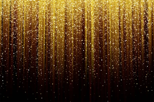 Svart bakgrund med fallande gyllene glitter. Bakgrund för dekoration festlig design. Vektorillustration — Stock vektor