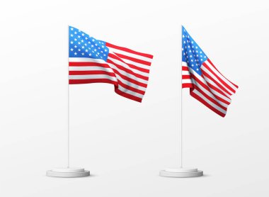 Beyaz arka planda izole edilmiş gerçekçi Amerikan bayrağı seti. Vektör illüstrasyonu