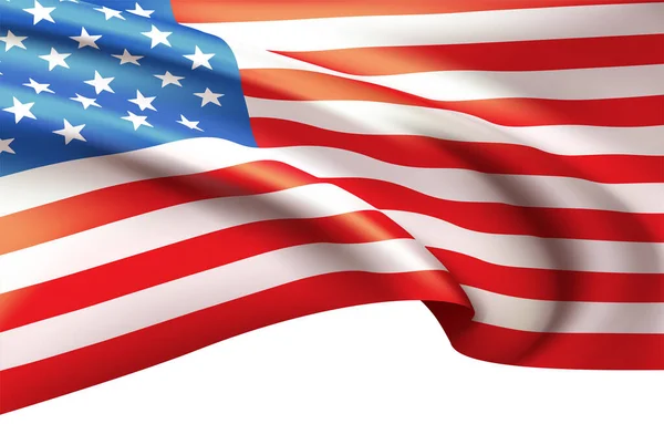 Hintergrund weht die amerikanische Flagge im Wind. Hintergrund für patriotisches nationales Design. Vektorillustration — Stockvektor