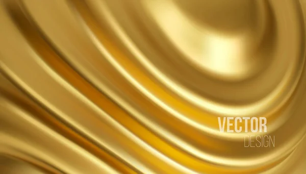 Golden shiny liquid waves 3d realistic background. Vector illustration — Stock Vector