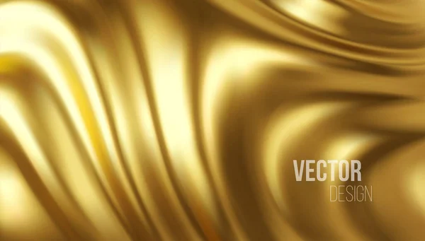 Goldene glänzende flüssige Wellen 3D realistischen Hintergrund. Vektorillustration — Stockvektor
