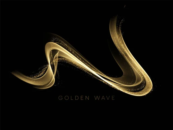 Abstrakt glänsande färg guld våg designelement med glitter effekt på mörk bakgrund. Vektorillustration — Stock vektor