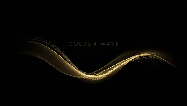 Abstrakt glänsande färg guld våg designelement med glitter effekt på mörk bakgrund. Vektorillustration — Stock vektor