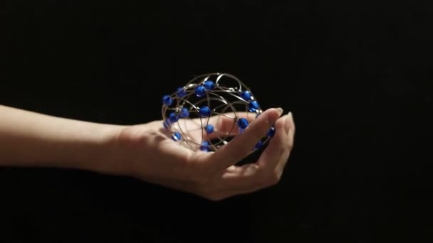Close-up of blue metallic beads. Jewelry making. — Stock Video