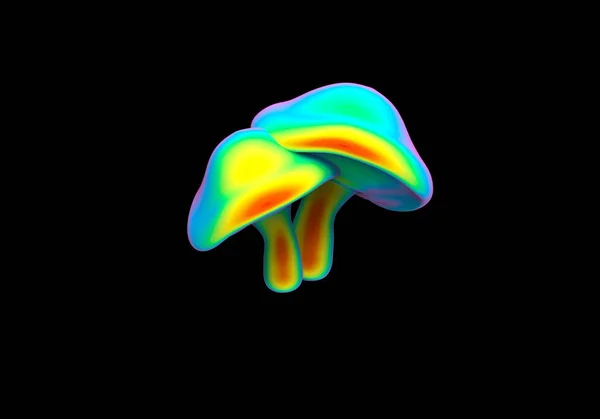 一个黑色的背景上孤立的彩虹蘑菇 — 图库照片