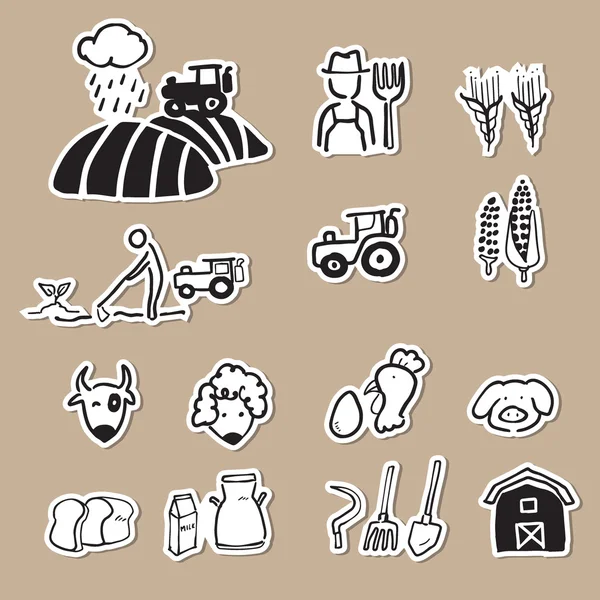 Agricultores y agricultura dibujo iconos papel cortado — Vector de stock