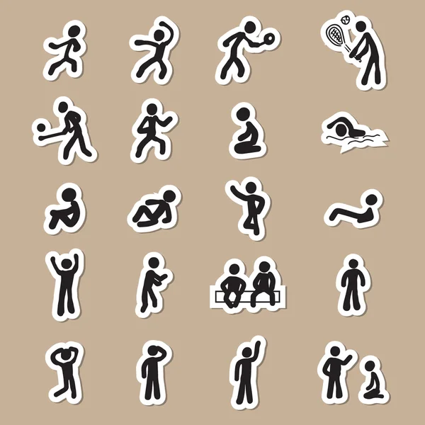 Gente pictograma acción dibujo iconos papel cortado — Vector de stock