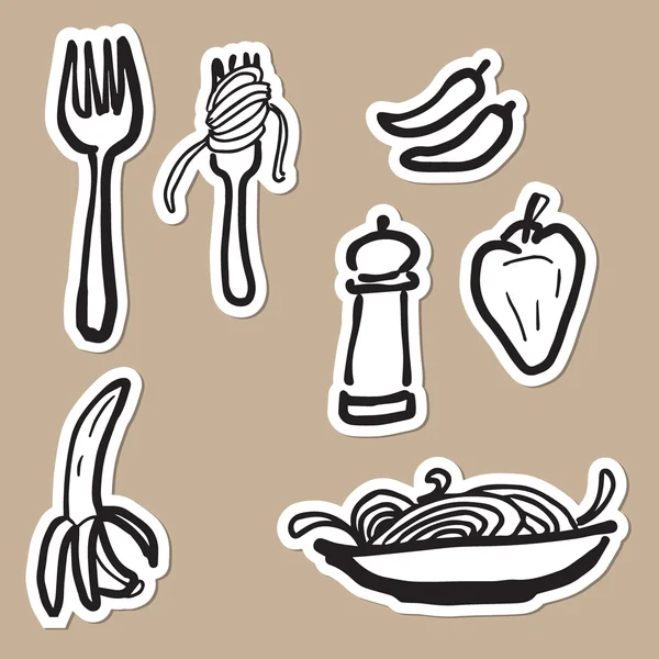 Spaghetti chili pictogrammen tekenpapier knippen — Stockvector