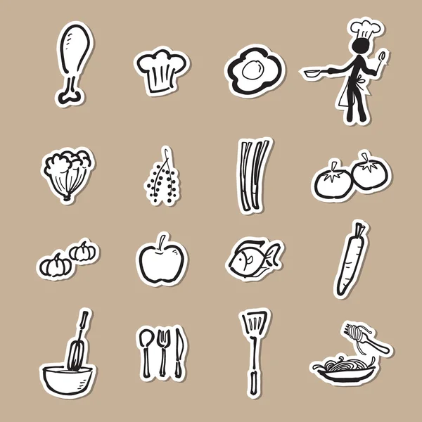 Chef y cocina iconos de dibujo de papel cortado — Vector de stock