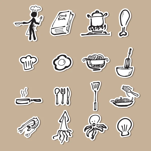 Chef-kok en de keuken cartoon tekenen van papier knippen — Stockvector