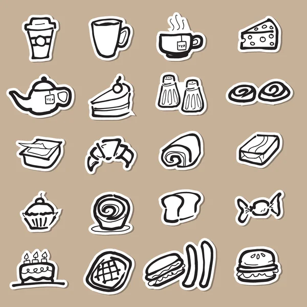 Pausa para café y bocadillos iconos de dibujo corte de papel — Vector de stock
