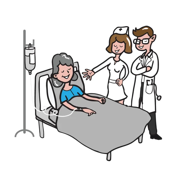 Arzt und Krankenschwester mit alter Patientin — Stockvektor