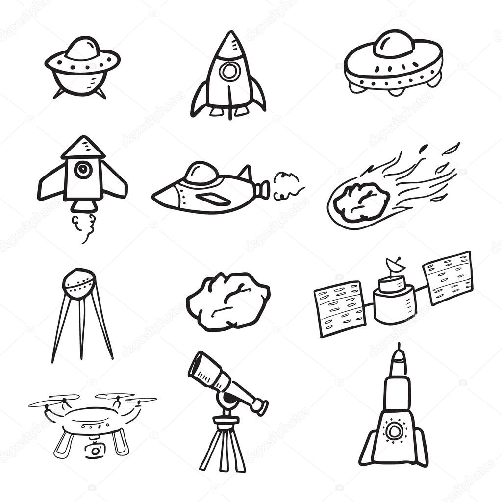 Spaceship and cosmos cartoon drawing icons Stock Vector by  ©tawesit@gmail.com 125448502