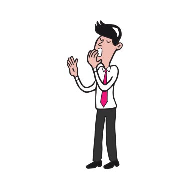 Uykulu işadamı esneme karikatür çizim