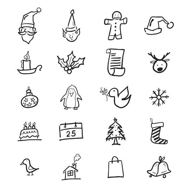 Santa och jul ritning doodle set — Stock vektor