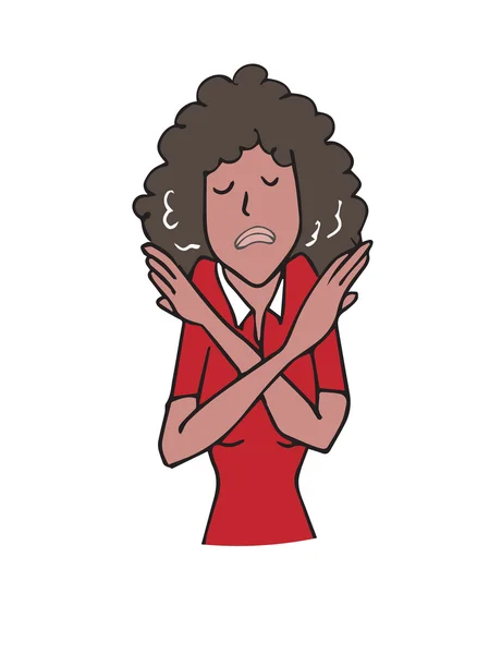 Mujer gestos cruz manos decir no dibujos animados — Archivo Imágenes Vectoriales