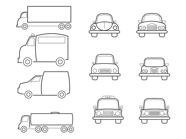 Cars vans and truck line icons set — Stock Vector