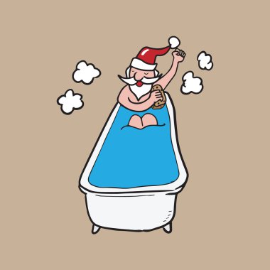 Santa karikatür çizim küvet banyo