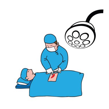 Doktor cerrah operasyon karikatür çizim
