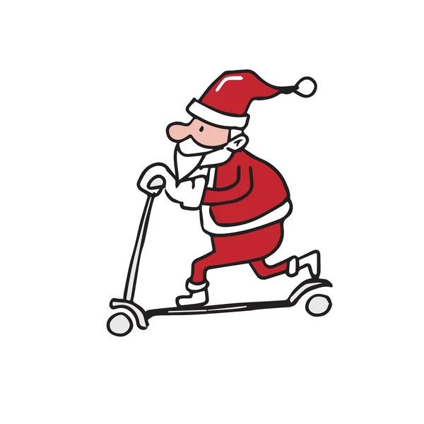 Santa giocare scooter disegno del fumetto — Vettoriale Stock