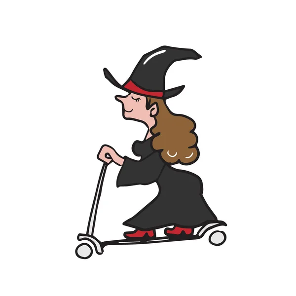 Witch livrando desenho de desenhos animados scooter — Vetor de Stock