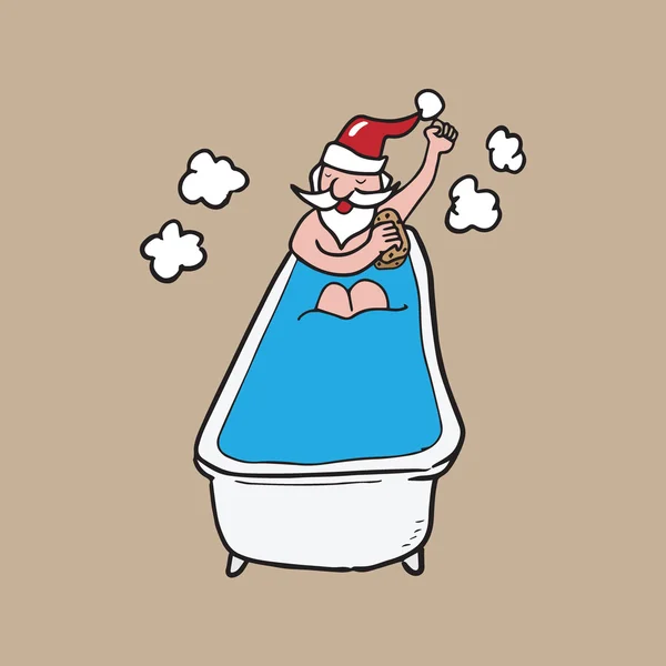 Santa karikatür çizim küvet banyo — Stok Vektör