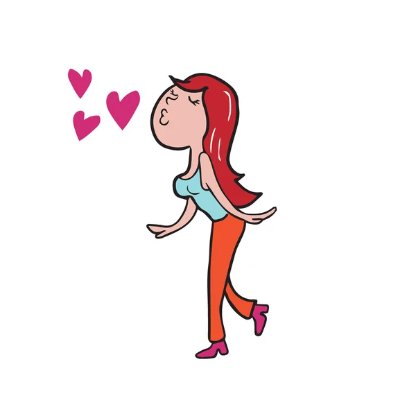 Falling in love girl cartoon drawing — Stock Vector