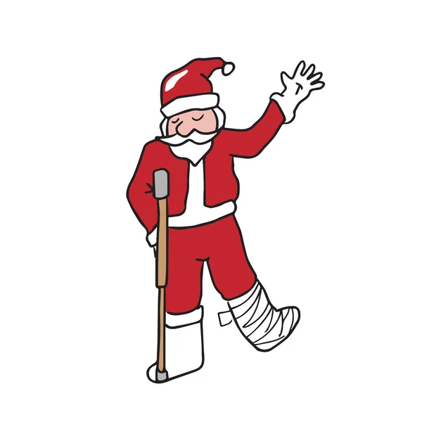 Santa with broken leg cartoon drawing — Stock Vector