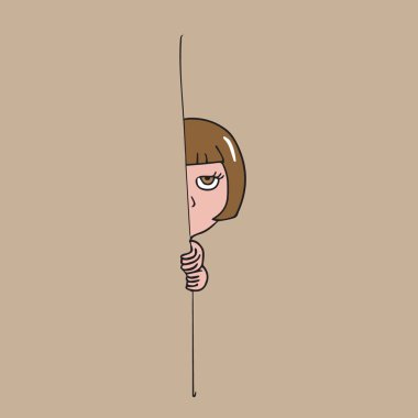 Duvar karikatür çizim arkasında kız gizle