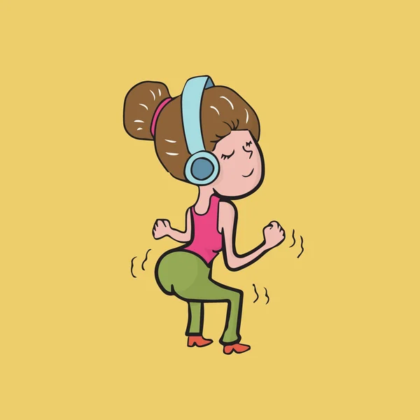 Woman dancing with headphone cartoon — Stock Vector