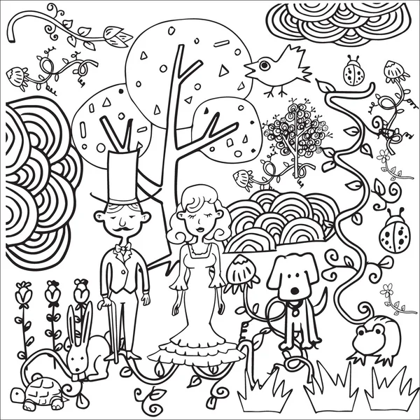 Homme et femme doodle décorer — Image vectorielle