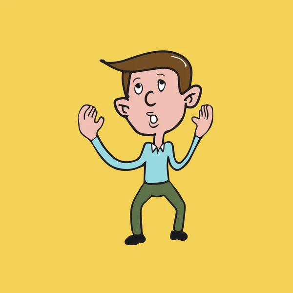 Hombre levantando ambas manos dibujo de dibujos animados — Vector de stock