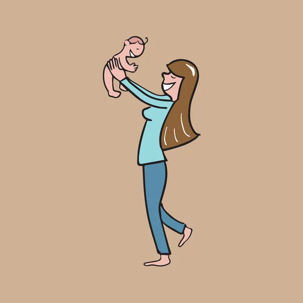 Mother and baby cartoon drawing 2 — ストックベクタ