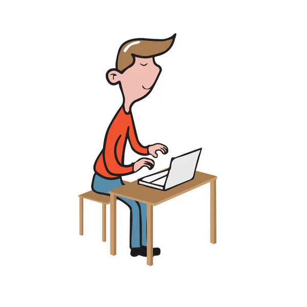 Man working with lab top cartoon drawing — ストックベクタ