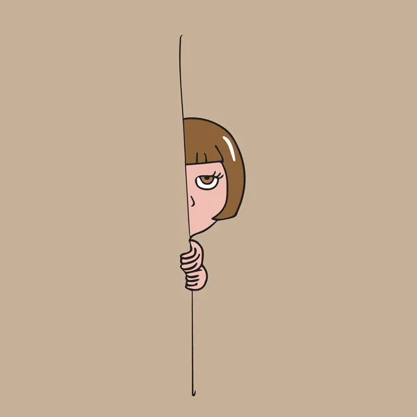 Girl hide behind wall cartoon drawing — Stock Vector
