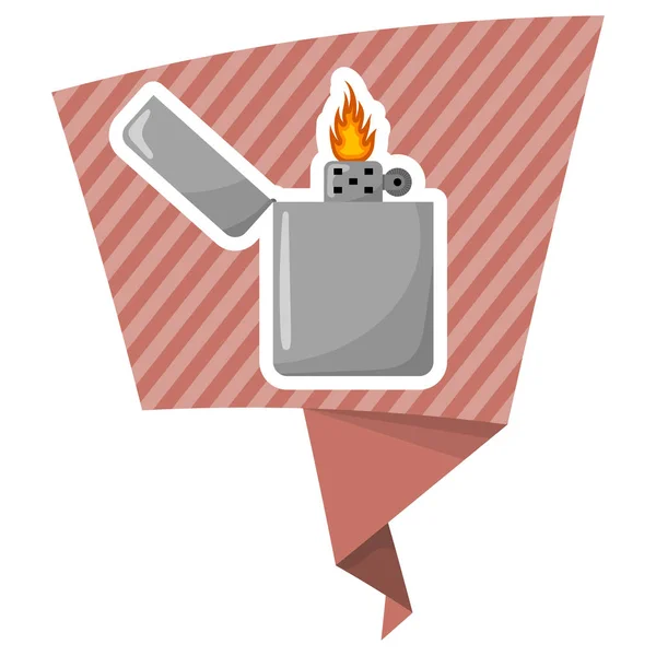 Silver gasoline lighter with burning flame — Stock Vector