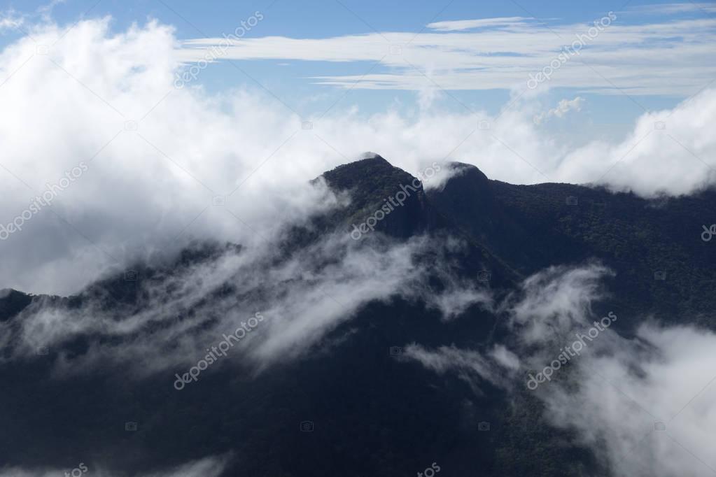Mountains covered in mist, World's End, Hortons Plain, Sri Lanka