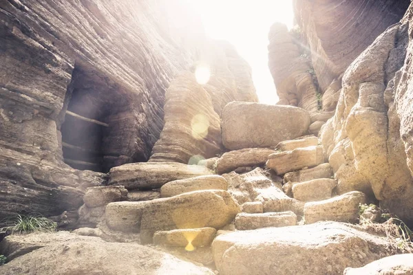 Cave trenches at stone path of Japanese army left from Pacific war at Yongmeori Beach, Sanbang-ro, Jeju Island, South Korea