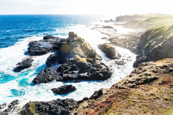 View from Southpoint lookout to volcanic rock in the ocean at the Nobbies, Phillip Island, Victoria, Australia — Stock Photo, Image