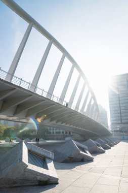 Sergi köprüsünün altında ya da İspanya 'nın Valencia kentindeki Turia nehri parkındaki Puente de la Peineta' da.