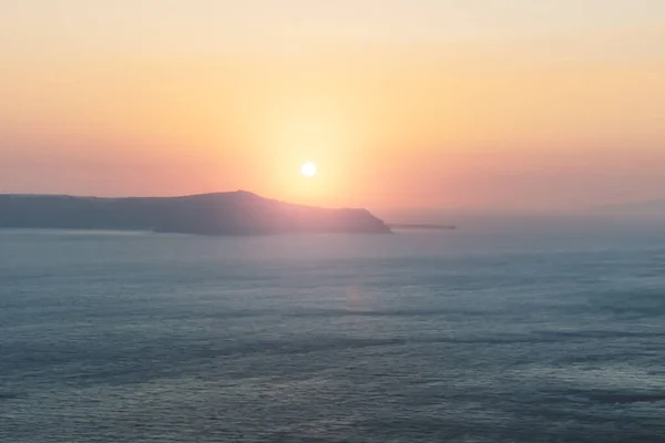 Blurred Purple Orange Sunset Abstract Background Coast Fira Santorini Greece — Stock Photo, Image