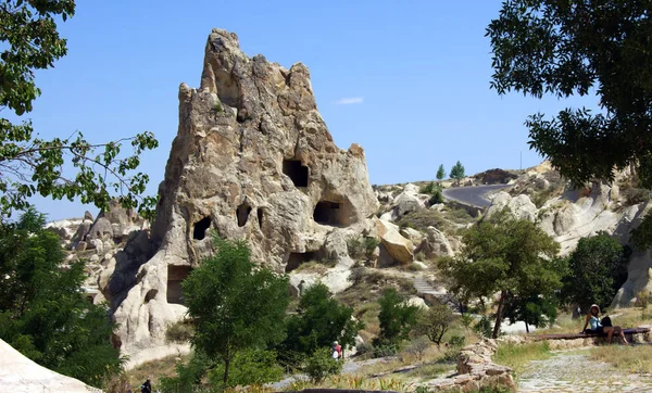 Rock carved houses, Pigeon Valley, Uchisar, Cappadocia, Turkey — Stock Photo, Image