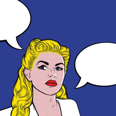 Metnin için konuşma balonu olan kadın.