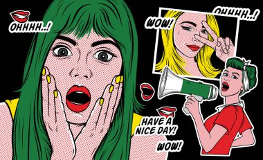 Pop art çıkartma illüstrasyonlar. 