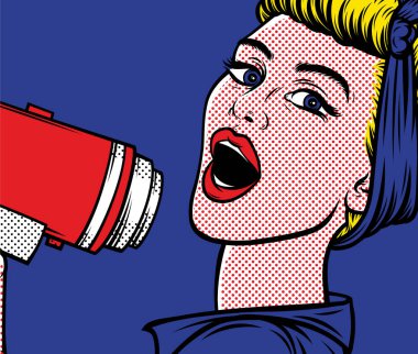 Pop Art kadın megafon ile. 